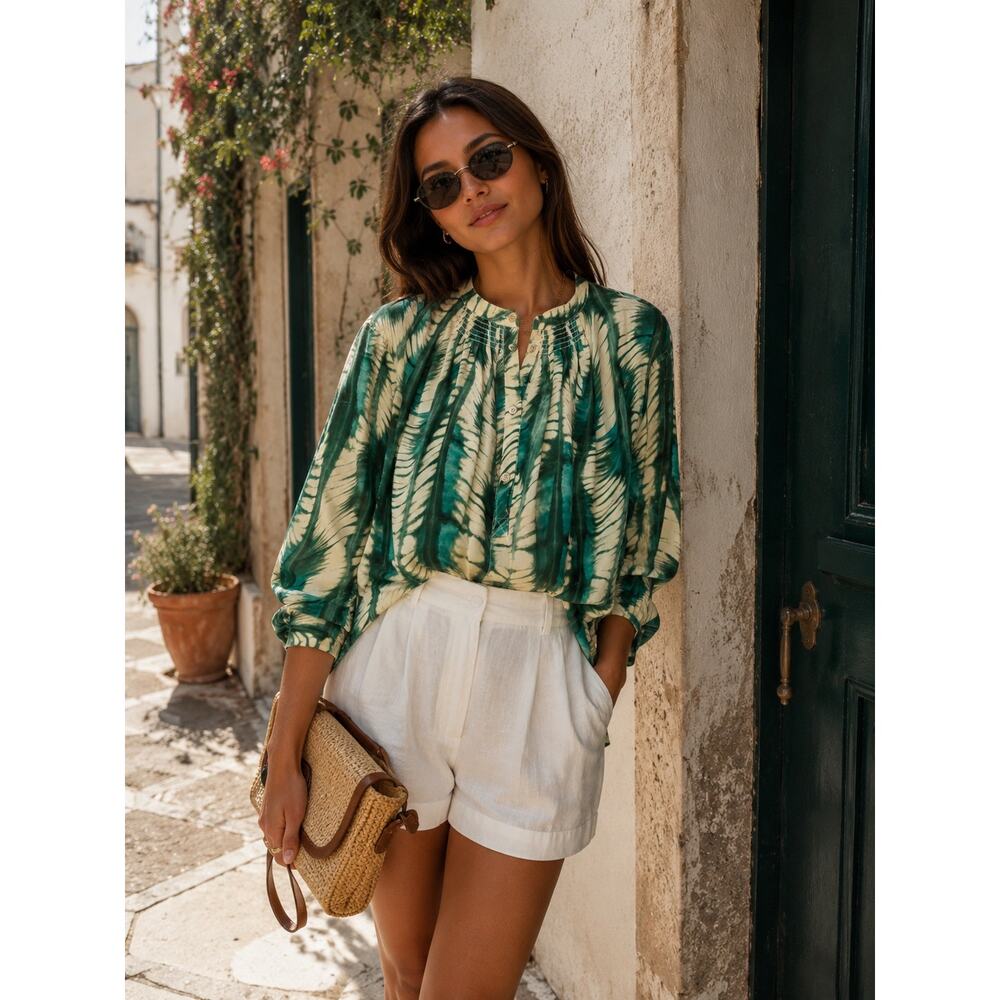 Ulla Johnson Nehir Silk Blouse Acacia Green Boho Luxury Size 2
